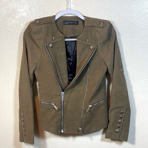 ZARA WOMAN Suede Effect Moto Jacket with Padded Shoulders  size Small